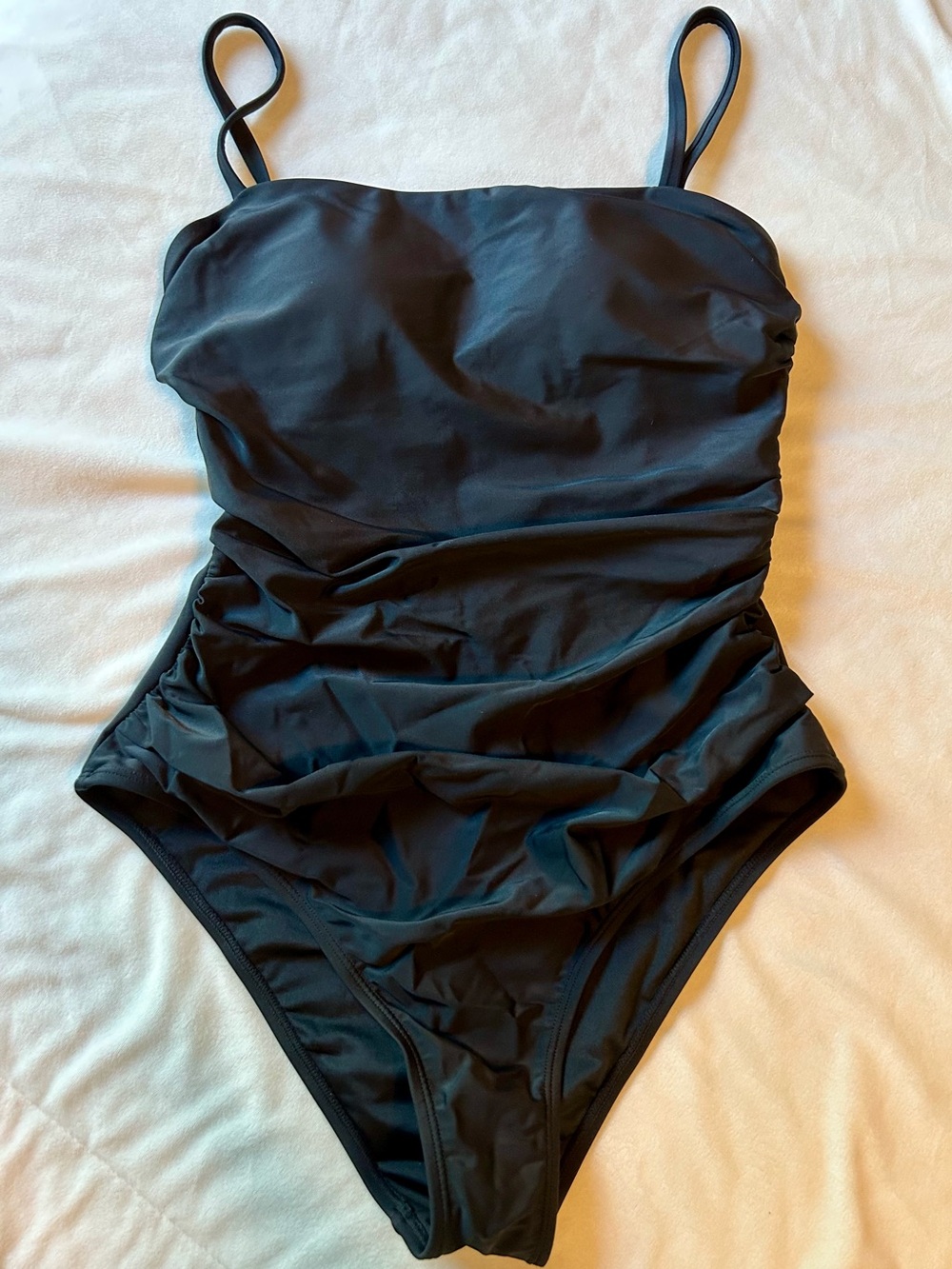 Cupshe Black Ruched One-Piece Swimsuit with Slim Straps and Tummy Control - Med